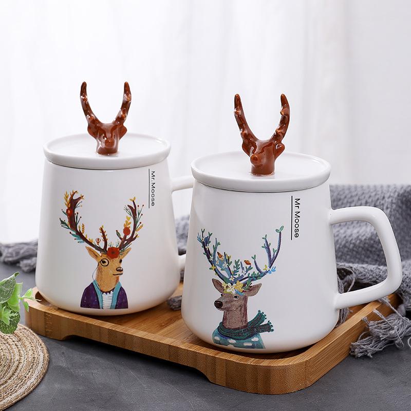 

Mugs Moose Ceramic Mug White Milk Cofee With Lid, Black