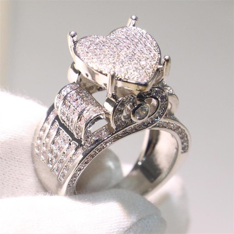 

Sparkling Size 5-10 Luxury Jewelry 925 Sterling Silver Full Pave White AAAAA Cubic Zirconia Party Women Wedding Ring 210701