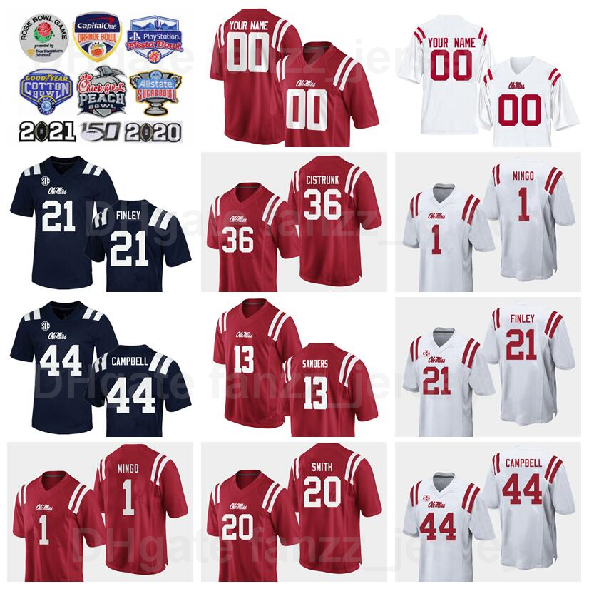 

NCAA College Ole Miss Rebels Football 9 Jerrion Ealy Jersey 13 Braylon Sanders 1 Jonathan Mingo 21 AJ Finley 20 Keidron Smith 44 Chance Campbell Navy Blue White Red