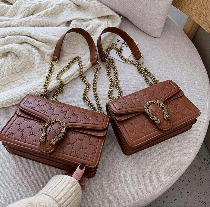 

Factory Wholesale womens leathers shoulder bags elegantly shaped leather chain bag retro embossed women handbags street trend gold buckle fashion handbag, Black-small(boutique box)