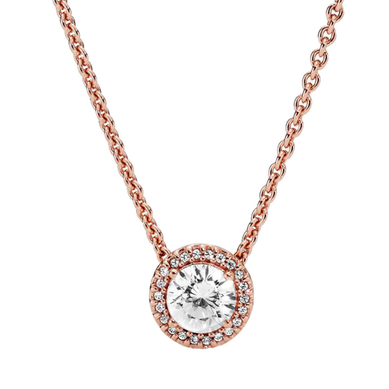 925 sterling silver Heart CZ diamond pendant necklace for Pandora bright star 18K rose gold chain Necklaces women and ladys set gifts-image-726659077
