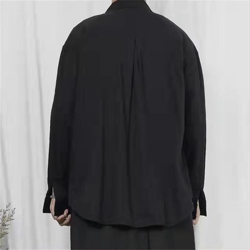 

Men' Casual Shirts Loose Long Sleeve Shirt 2021 Autumn Large Japanese Youth Simple One Button, Black
