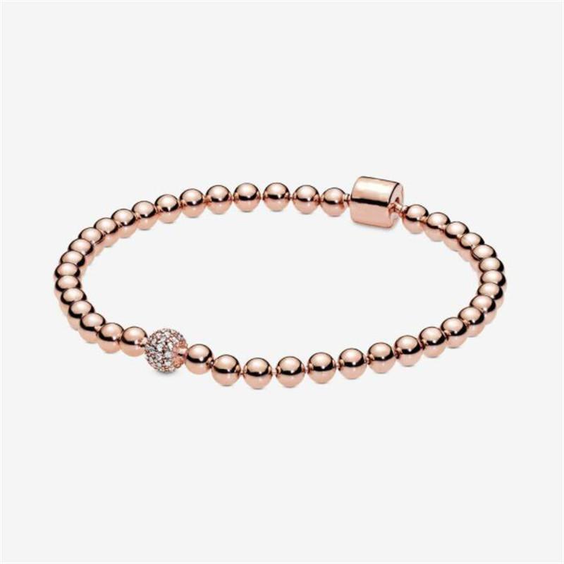 Bracelet rose 18 carats en perles de mode, adapté au bracelet en argent sterling Pandora 925, bracelet perlé avec boîte originale, robe de fille,