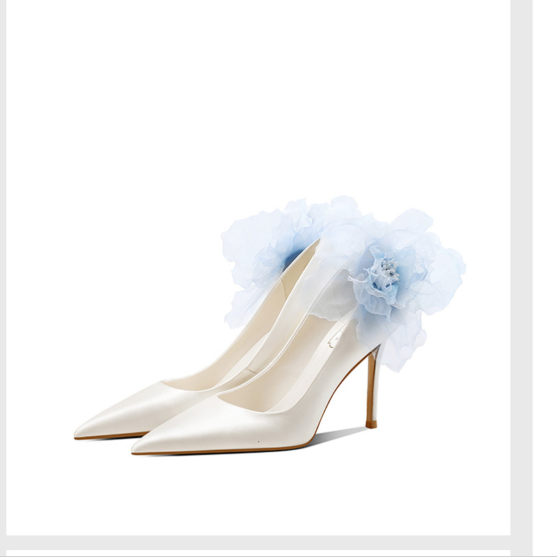 

Sandals 2021 spring silk bridal wedding shoes stiletto high heel pointed shallow mouth banquet dress flower single women O07K, Heel height 10 cm
