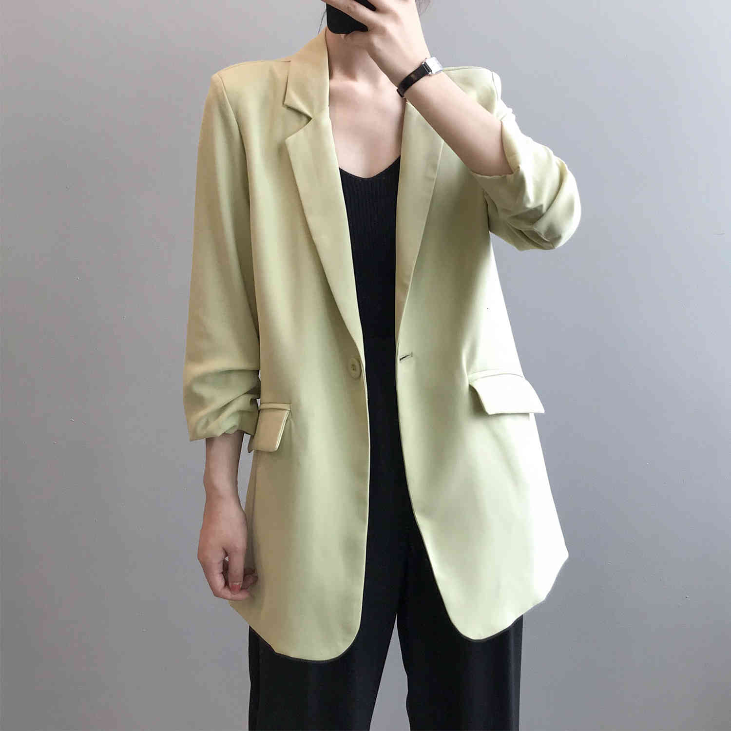 

Women's Suits & Blazers Pure Color Fashion Thin Vertical Suit Coat Spring Single Button Notched Office Lady Blazer Korean Sunscree, White