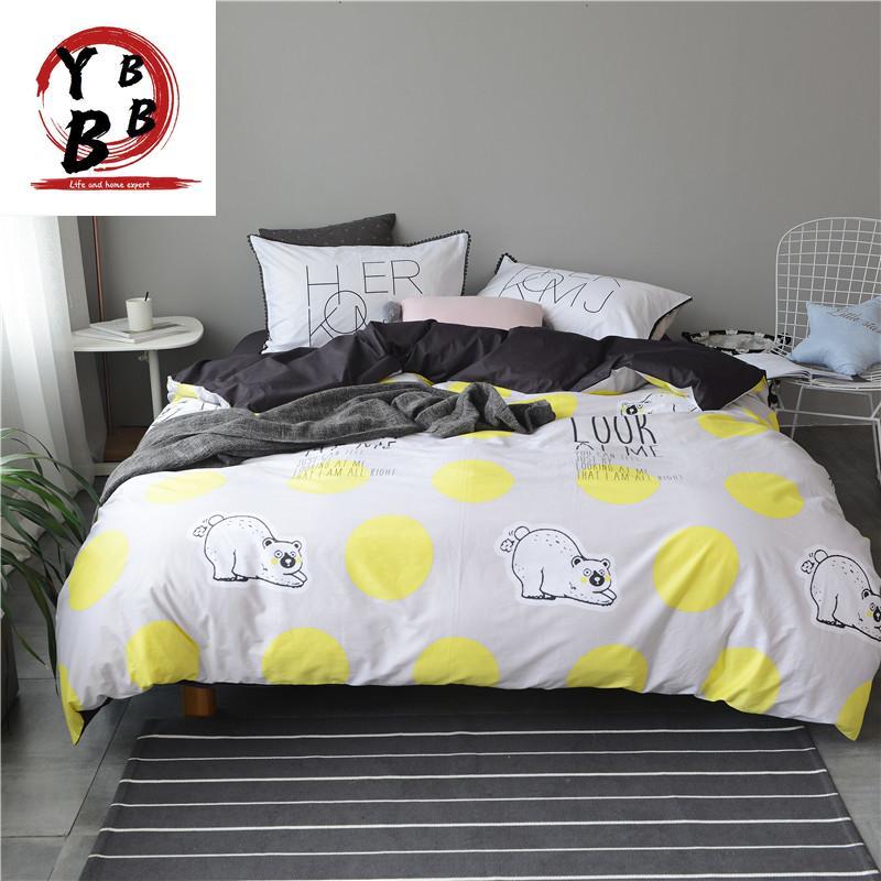 

Bedding Sets White Bear Gray Printed Set Kids Bedspread Queen King Size Duvet Cover Cute 100% Cotton Bed With Flat Sheet 4Pcs, Style4