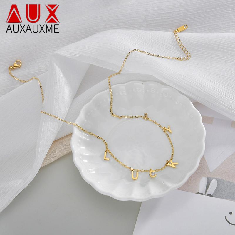 

Chains Auxauxme Cubic Zircon Lucky Pendant Necklace For Women Sayinless Steel Birthday Party Jewelry Gifts, Silver