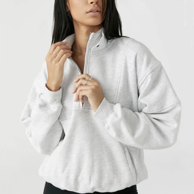 

Women Drop Shoulder Half Zip Sweatshirt 210520, Black
