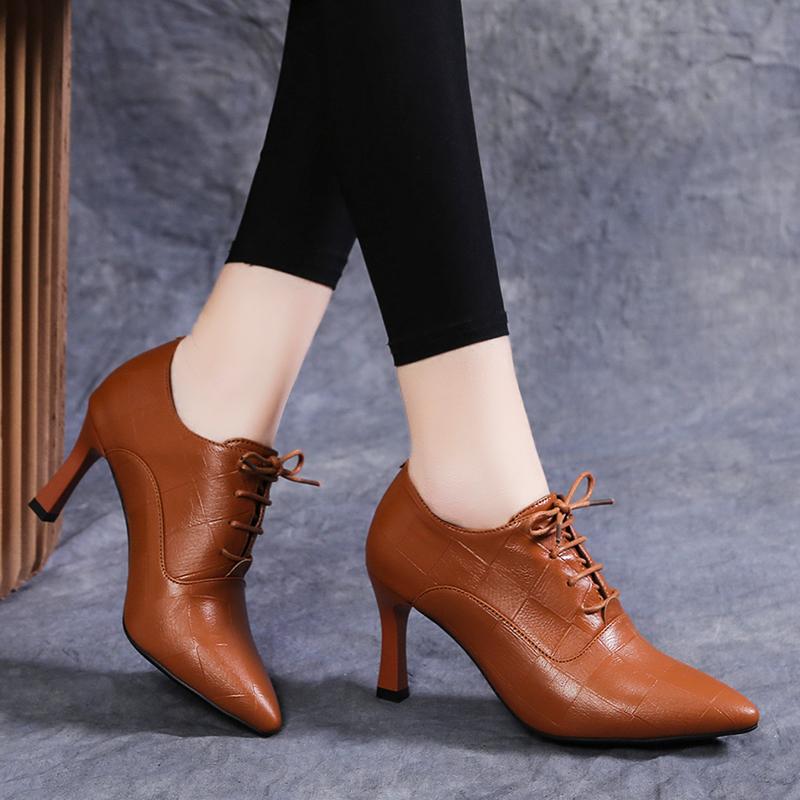 

Dress Shoes Fashion Women Black Work Leather Classic Office Pumps Cross Strap Elegant Formal Autumn Modern Pointed Toe