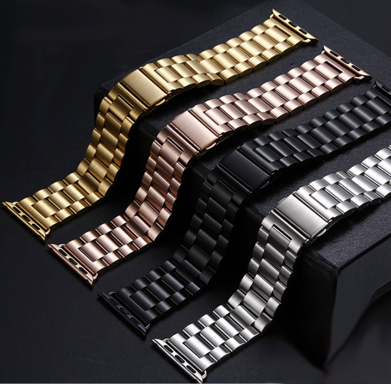 

Stainless Steel Strap For Apple Watch 42mm 38mm 40mm 44mm Metal Watchband Three Link Bracelet Band
