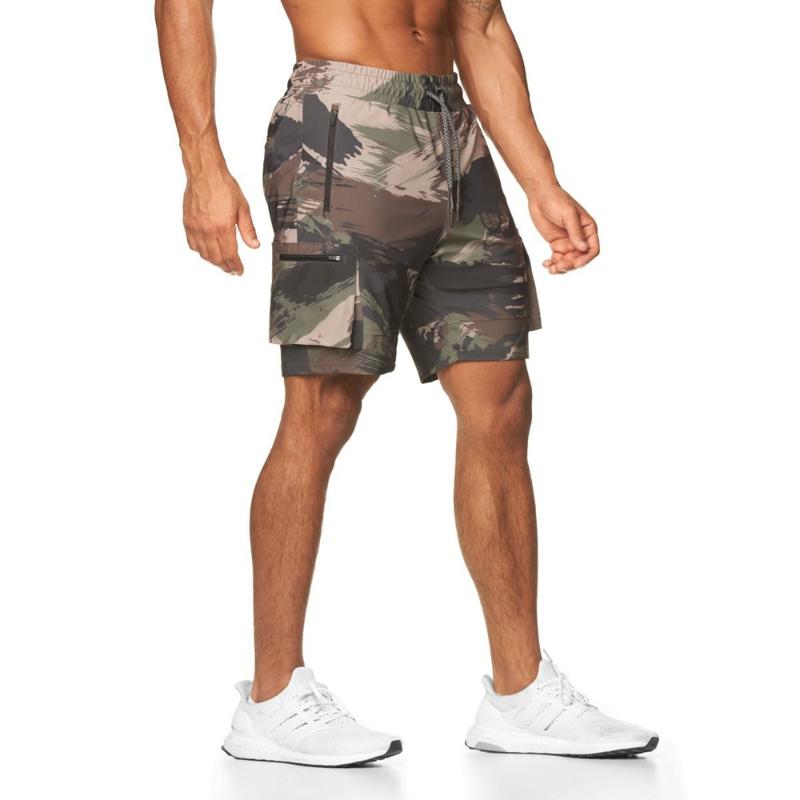 

Men's Shorts Black Running Workout Sport Men Compression Gym Fitness Quick Dry Short Pants Jogging Training Summer Zipper Camouflage, White;black