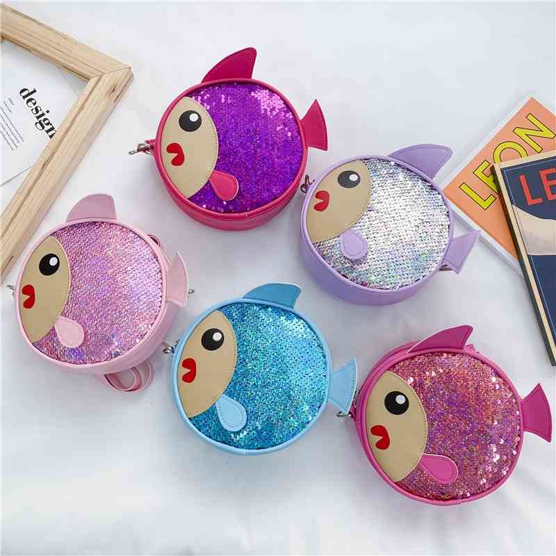 

Super new children's diagonal straddle shoulder Korean cartoon popular cute fishtail Mini girl's bag, Blue