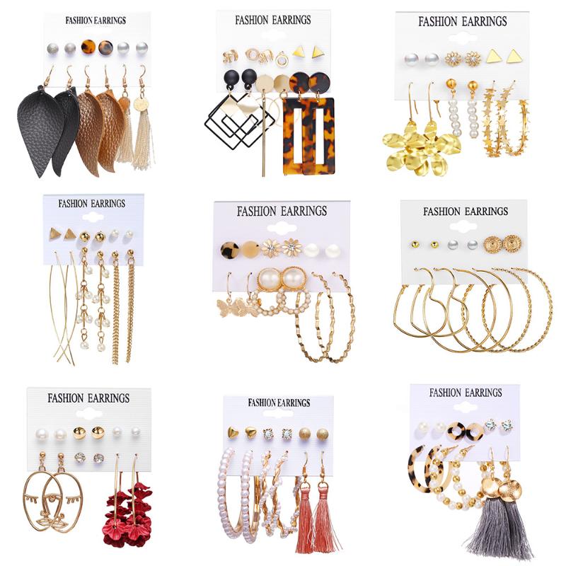 

Tassel Earrings creative simple retro acrylic Earrings Set 6 pairs fashion creative