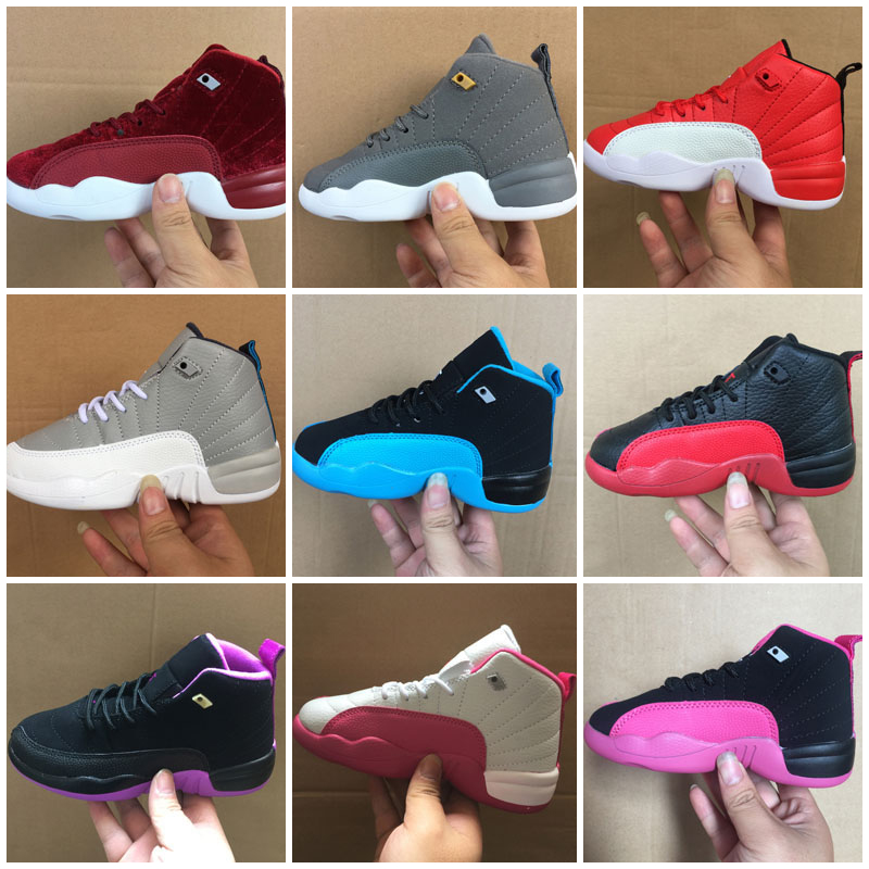 

Kids Basketball Shoes Jumpman 12 12s XII Taxi Dark Grey Vivid Pink French Blue Gym Red the Master Flu Game Bordeaux Toddler Children Kid Boys Girls Sneaker Size 28-35, As photo 10