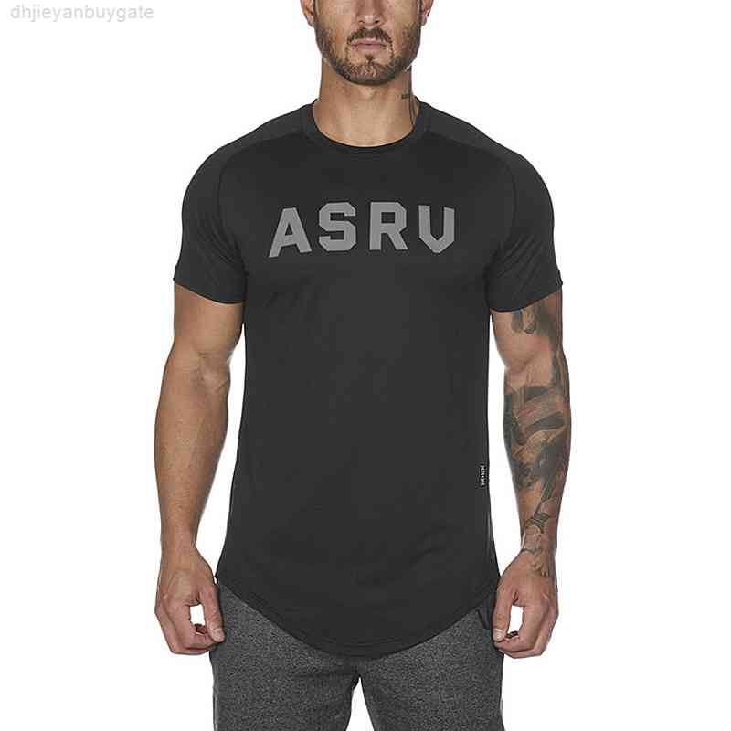 

Men's ASRV Quick Dry Short Sleeve Sport Tops Gym Jerseys Fitness Shirt Trainer Running Casual T-Shirt Breathable Sportswear, Black