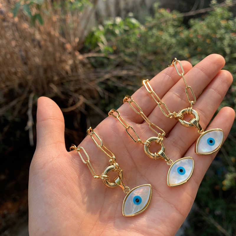

5pcs/lot 2020 New Natural Shell Evil Eye Chain Necklace X0707