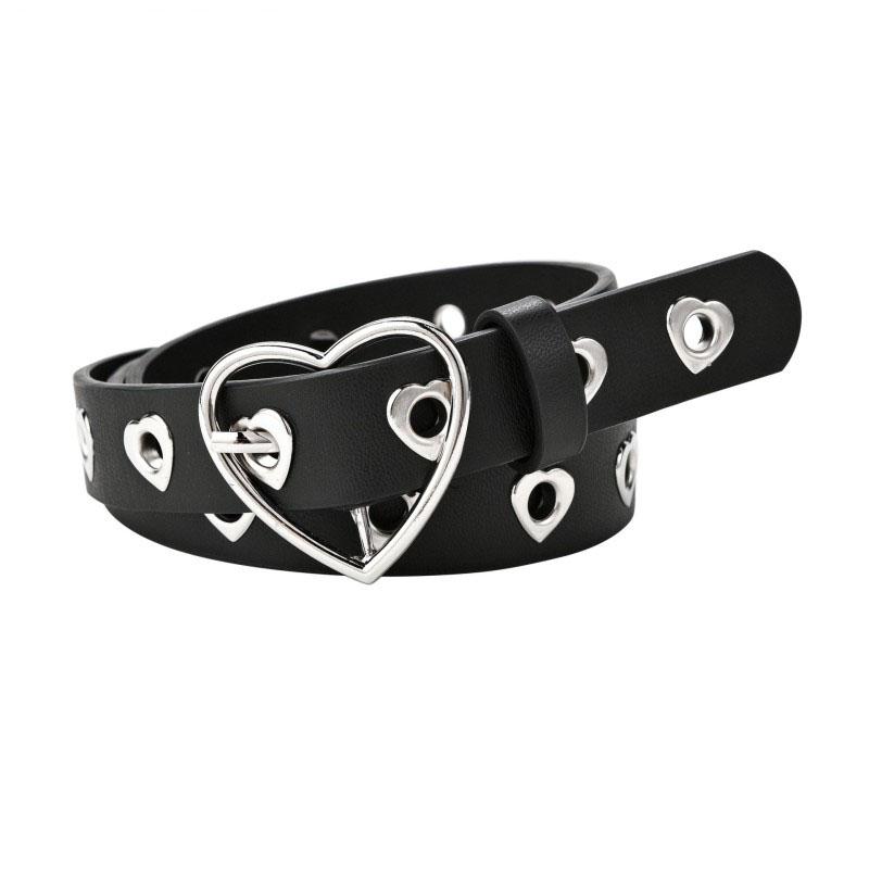 

Belts 2021 Korean Style Peach Heart Buckle Fashion All-match Female Youth Hollow Decorative Belt, Black;brown
