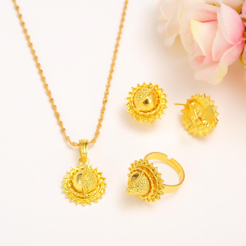 

Earrings & Necklace Bangrui Gold Color Dubai Set Jewelry Pendant Chain Ring Bangle Bride Wedding Africa/Dubai Jewellery Gift, As pic