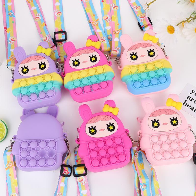 

Bunny Coin Purse Shoulder Crossbody Bag Fidget Toys Push Bubble Sensory Decompression Squeeze Toy Phone Pouch Case Stress Reliever for Girls Children Gifts