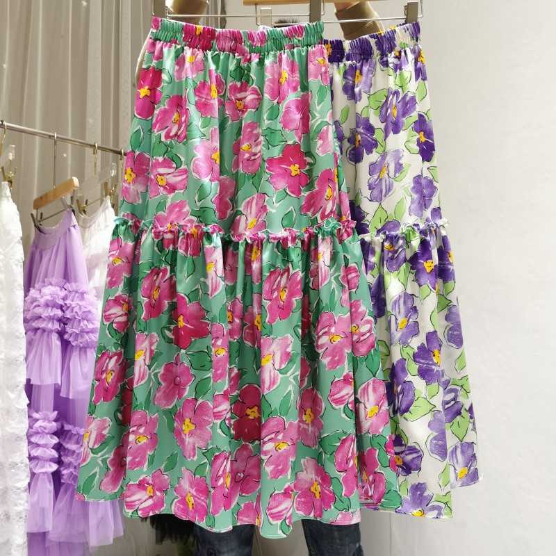 

VANOVICH Fashion Women Print Skirt Summer and Spring Korean Style Ladies s High-waisted Elastic Waist Female 210615, Purple