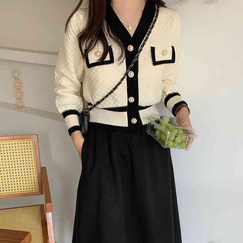 

Women's Sweaters sweater with v-neck for autumn and winter, mesh clothes buttons, vintage elegant fashion, wild, young, RBNJ, 1# shoe box