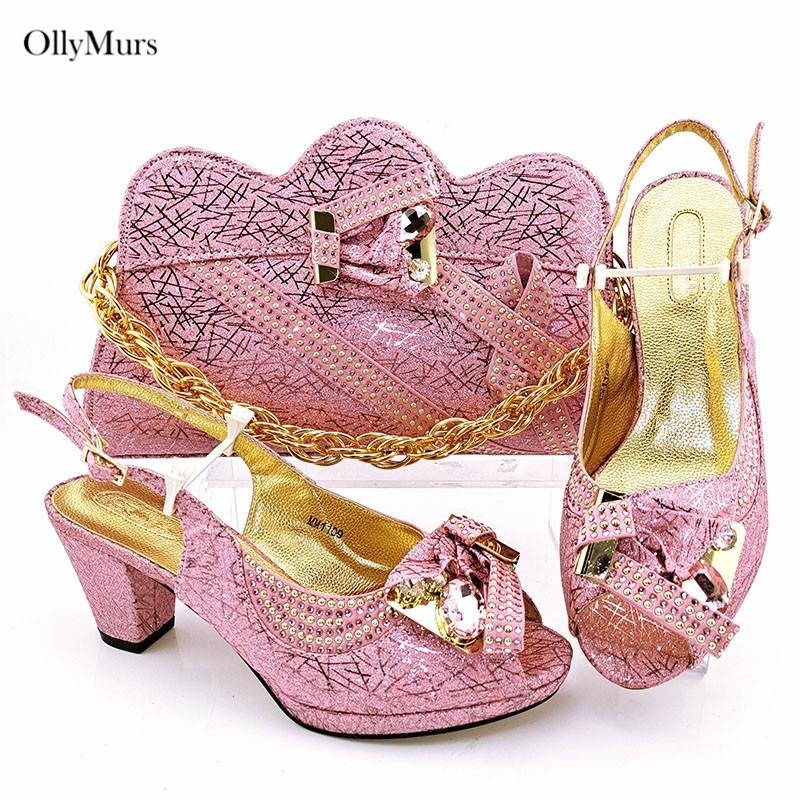 

Nigerian Style Applique Woman Shoes And Bag Set Latest Italian Strang Heels For Evening Party Dress, Black