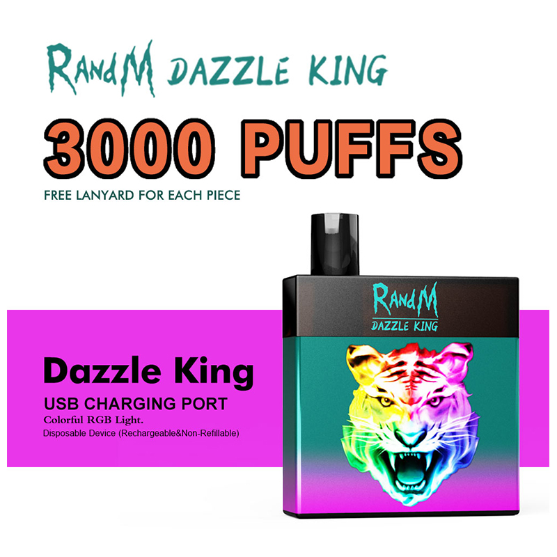 

Original RandM DAZZLE KING 3000 Puffs E Cigarette Disposable Device Kit Battery Prefilled 8ml Pods Vape Stick Pen Colorful LGB Led Light 12