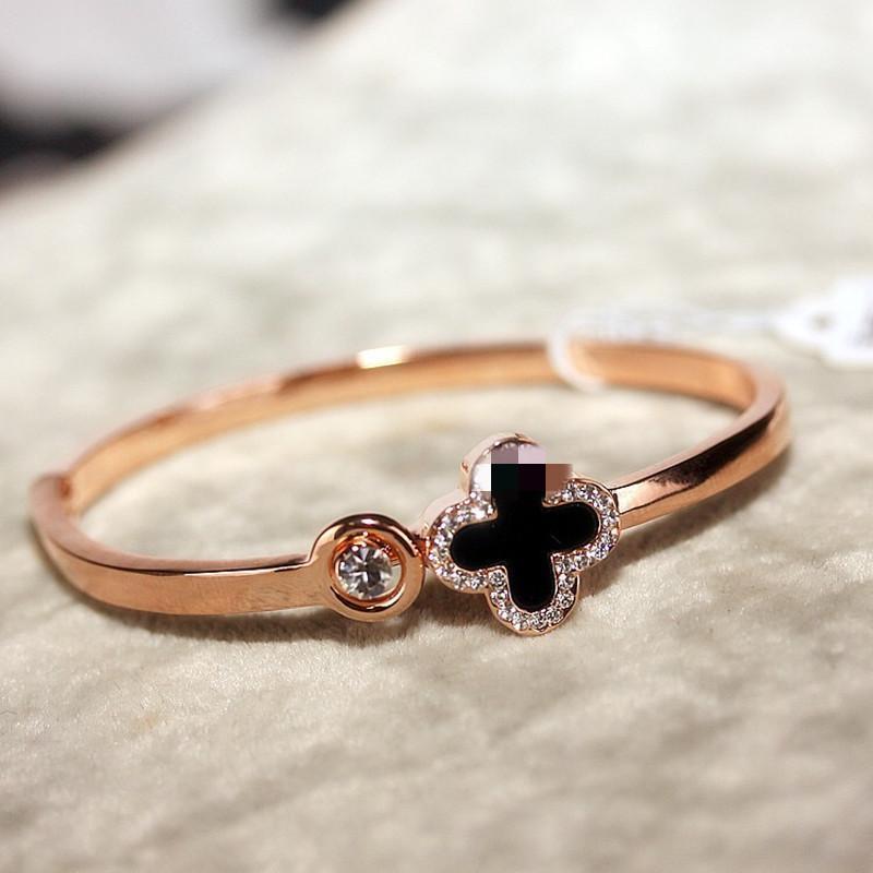 

Rose Gold Bracelet Female Jewelry Simple Lucky Four-leaf Clover Open Charm Bangle