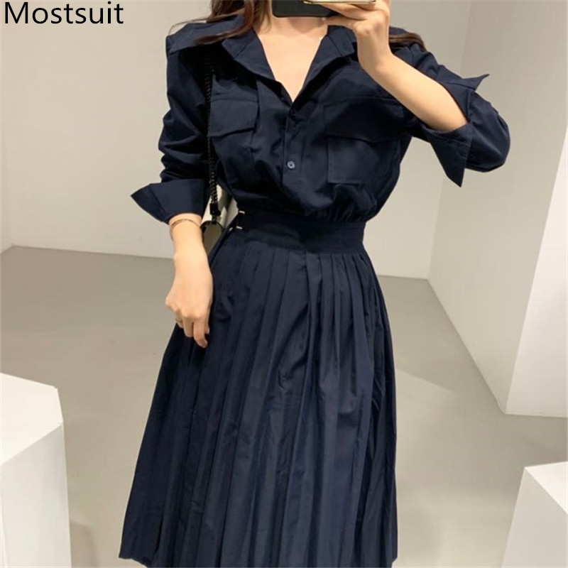 

Korean Solid Fashion Shirt Dress Women Long Sleeve V-neck Sashes Patchwork Splitting Dresses Spring Casual Vestidos 210518, Khaki