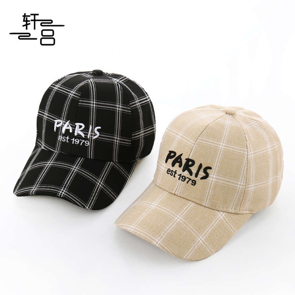 

,snapback Spring baseball cap women's Korean face show little couple Plaid curved brim sunscreen, Blue;gray