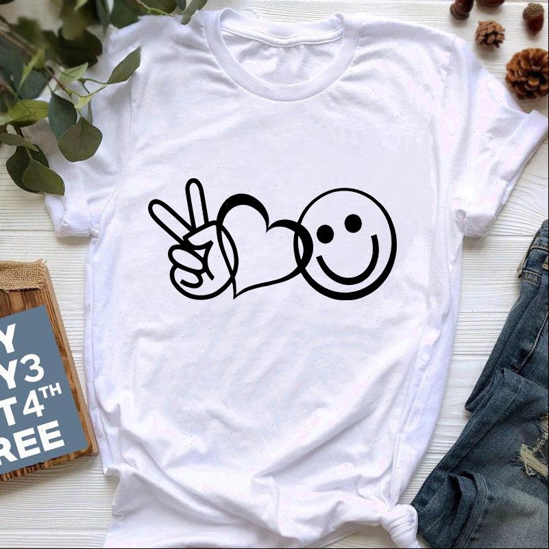 

Summers Womens Tops smile face Print T Shirt Short Sleeve O Neck Loose Tshirt Women Tee Clothes casual Hip Hop, White