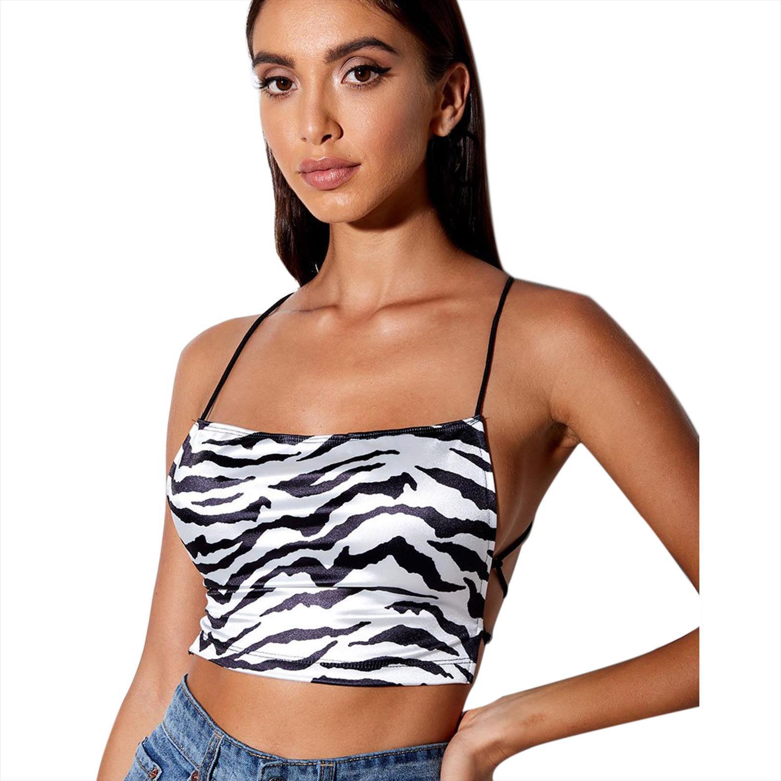 

zebra crop corset womens cami backless strap y2k sleeveless tanks fashion casual ladies clothing, White