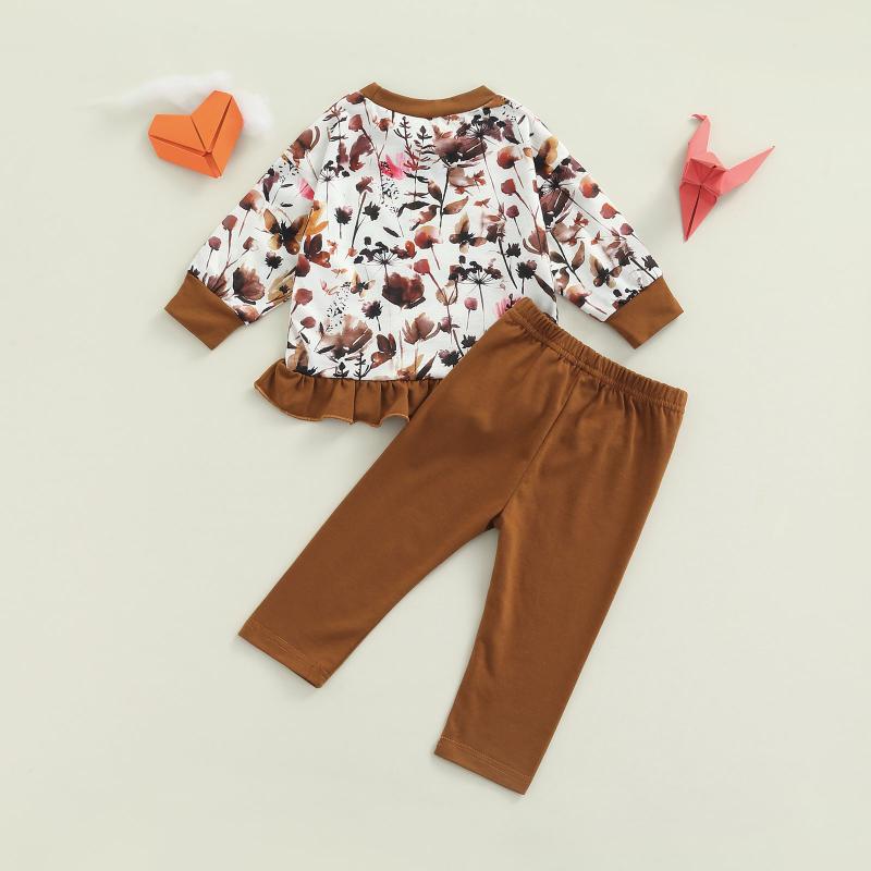 

Clothing Sets Autumn Toddler Baby Girl Clothes Set Born Girls Outfit Floral Print Ruffle Hem Pullover Top + Pants Spring Fashion, White