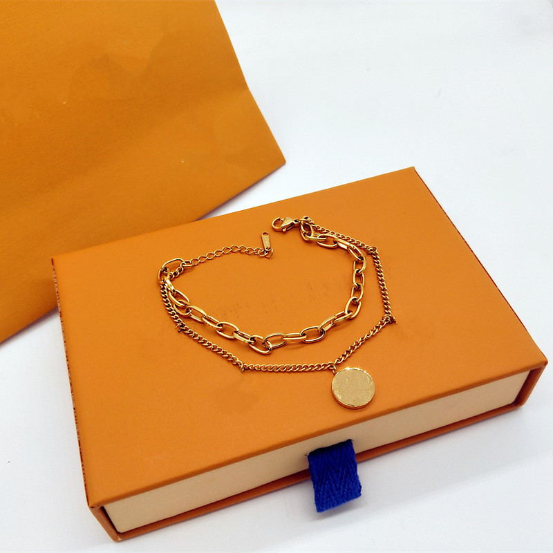 

golden titanium steel classic ladies chain women letter l home designer four-leaf clover luxury double-layer bracelet gift non-fading jewelr, Black