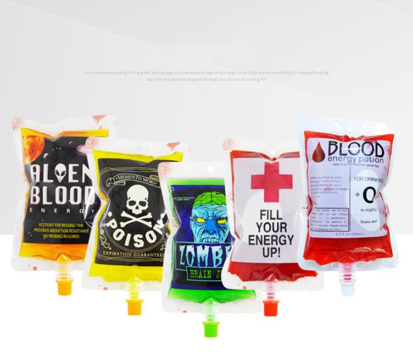 

100pcs creative beverage juice drink liquid spout pouch blood bag for Halloween resealable