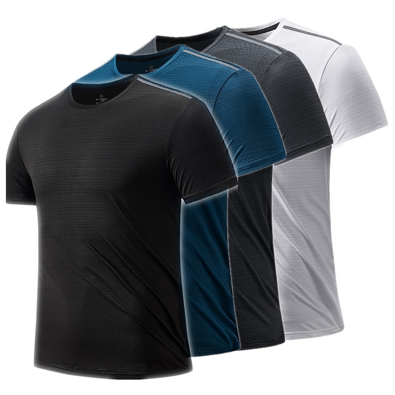 

Outdoor summer quick drying elastic breathable large size sports fitness suit short sleeve t-shirt men's casual wear, Male black