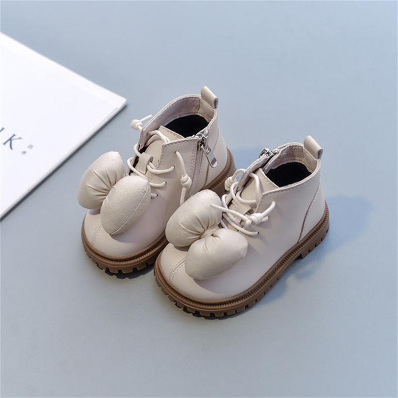 

Boots 2021 Autumn Baby Genuine Leather Butterfly-knot Cute Girls Princess Rubber Sole Ankle Fashion Kids, Black;grey