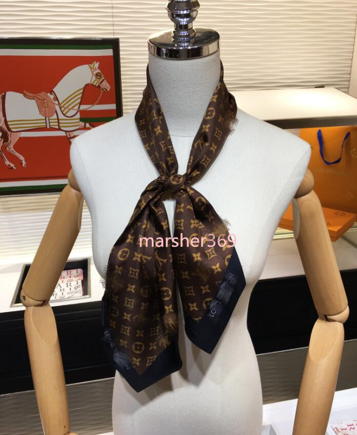 

101 lvlouisVitton Fashion Women Silk Hair Scarf Bandanas Lady Ribbon Bag Skinny Scarves Design Wrist Towel Foulard Headband, Black