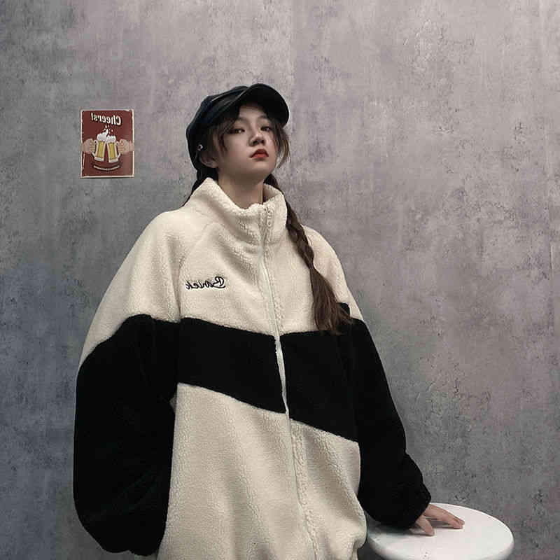 

women's sweaters y2k suÃ©ter feminino com zÃ­per, cardigÃ£ de malha grande gola alta e letras, moda urbana, hip hop, inverno kr5m, White;black