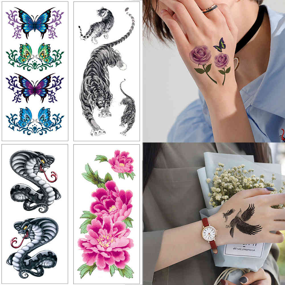 

1 piece Waterproof temporary stickers Flower watercolor hand body s Tiger snake spider small sticker tattoo women