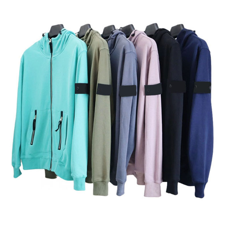 

2022 New ISLAND Autumn Stones Men Casual Logo Long Sleeve Hoodies Zipper Pockets Embroidered Hooded Sweatshirt, Black