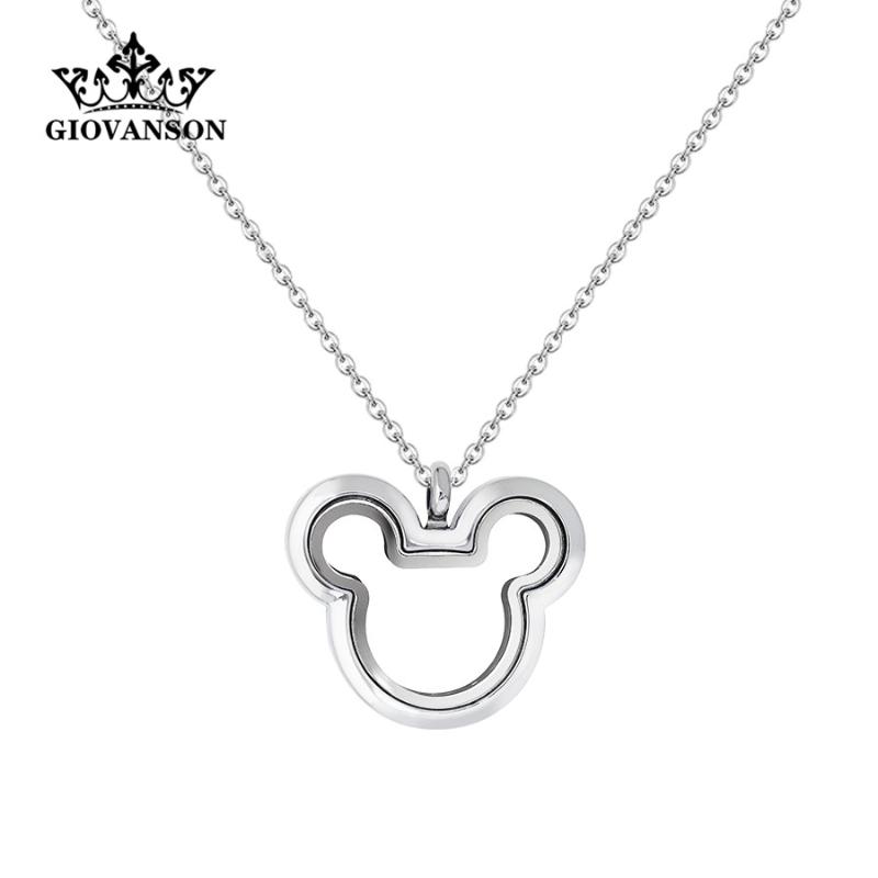 

Charms Chains Necklace Pendant Stainless Steel For Women Gift Living Glass Memory Floating Locket Birthstone Mouse, Bronze;silver