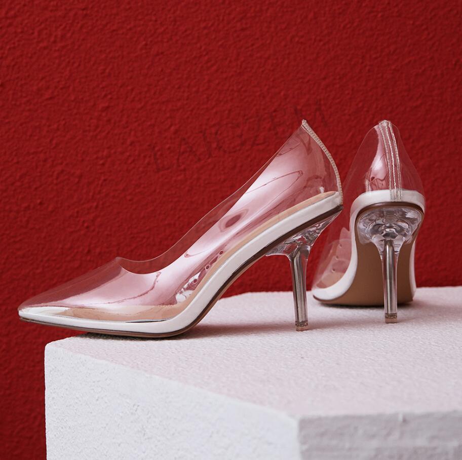 

dress shoes kim kardashian laigzem cinderella glass heels pumps transparent 8cm wedding woman marriage large size 33-43 h2r1, Black
