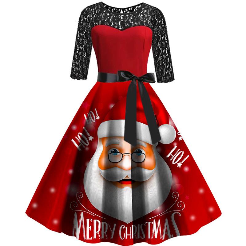 

Casual Dresses 2021 Christmas Costume Party Dress Long Sleeve Deep V-neck Vintage Nightmare Before Women Winter Plus Size Robe, Red