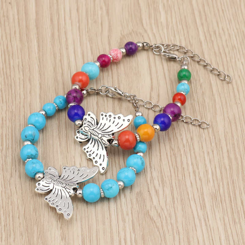 

women's Exquisite butterfly Tibetan silver Turquoise Charm Bracelets GSTQB005 fashion gift national style women men's DIY bracelet