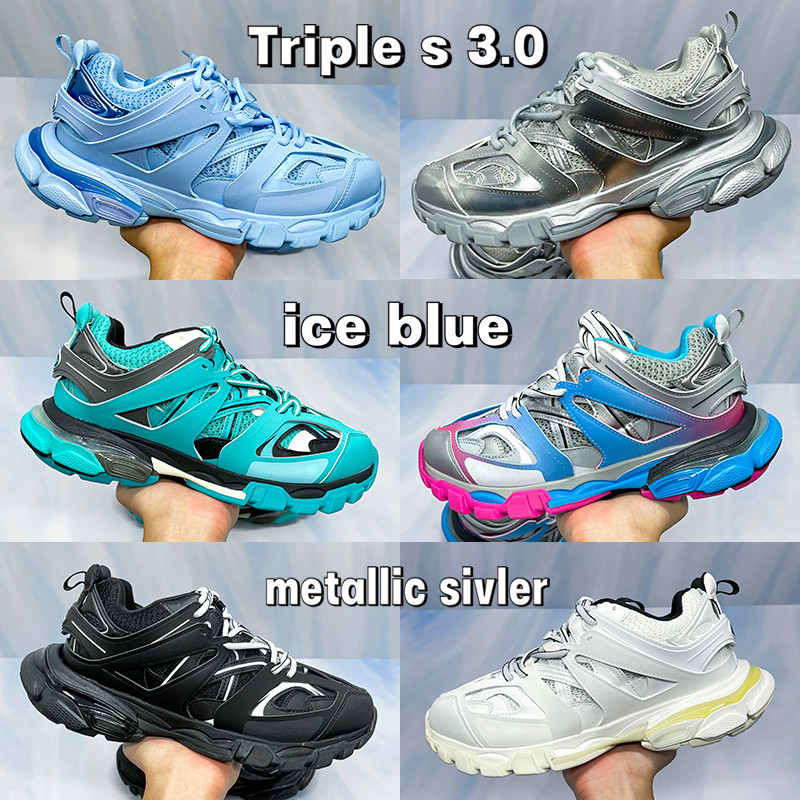 

Top quality Paris triple s 3.0 platform mens running Shoes ice blue metallic sivler black white yellow grey pink navy men women Sneakers, 28 bubble wrap packaging