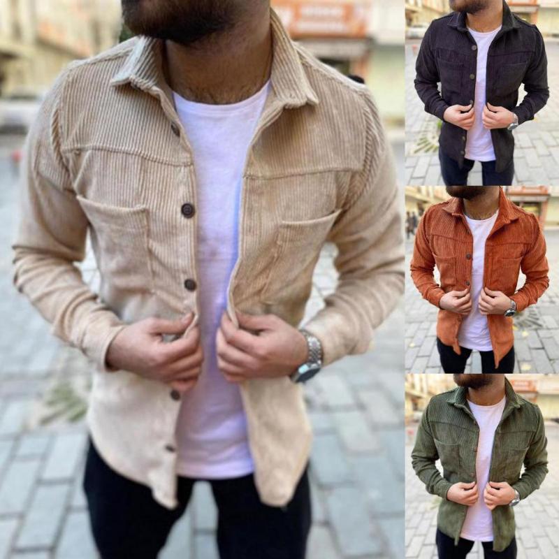 

Men's Jackets Shirt Turn-down Collar Single-breasted Solid Color Cardigan Long Sleeve Fashion Vintage Buttoned For Autumn Winter, Brown