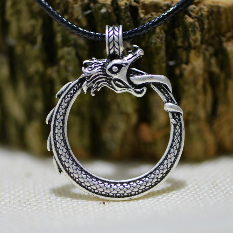 Pendant Necklaces LANGHONG 1pcs Norse Vikings Necklace Ringerike Dragon Jewelry Taliman-image-697624735