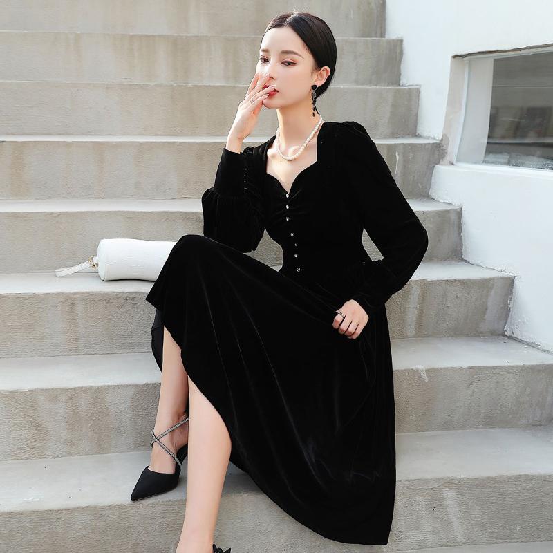 

Casual Dresses COIGARSAM French Style Women Dress Vintage Red Black 966