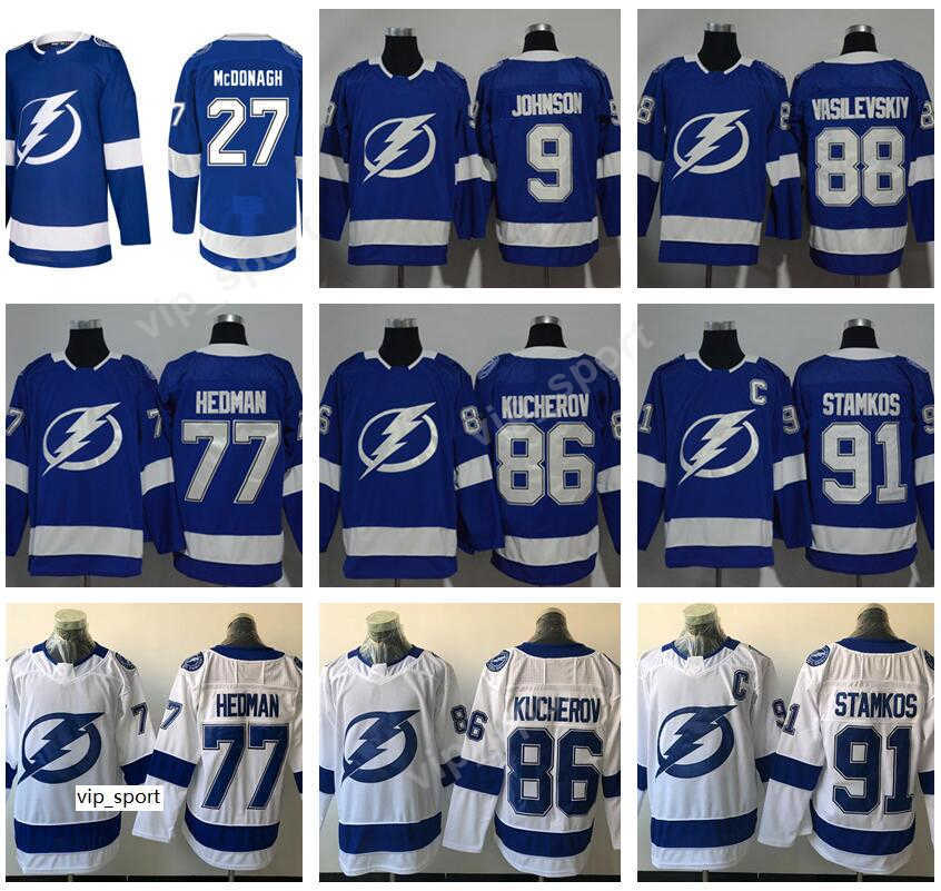 

Tampa Bay Lightning Hockey 88 Andrei Vasilevskiy Jersey 9 Tyler Johnson 86 Nikita Kucherov 91 Steven Stamkos 77 Victor Hedman 27 McDonagh, White